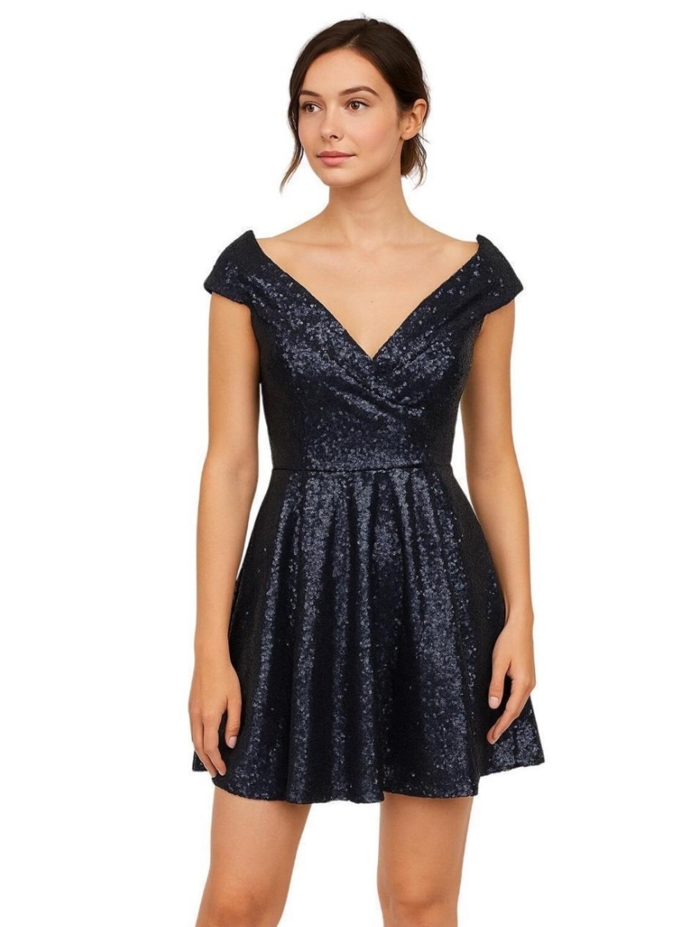 Club London Sequin Off-Shoulder V-Neck Mini Dress